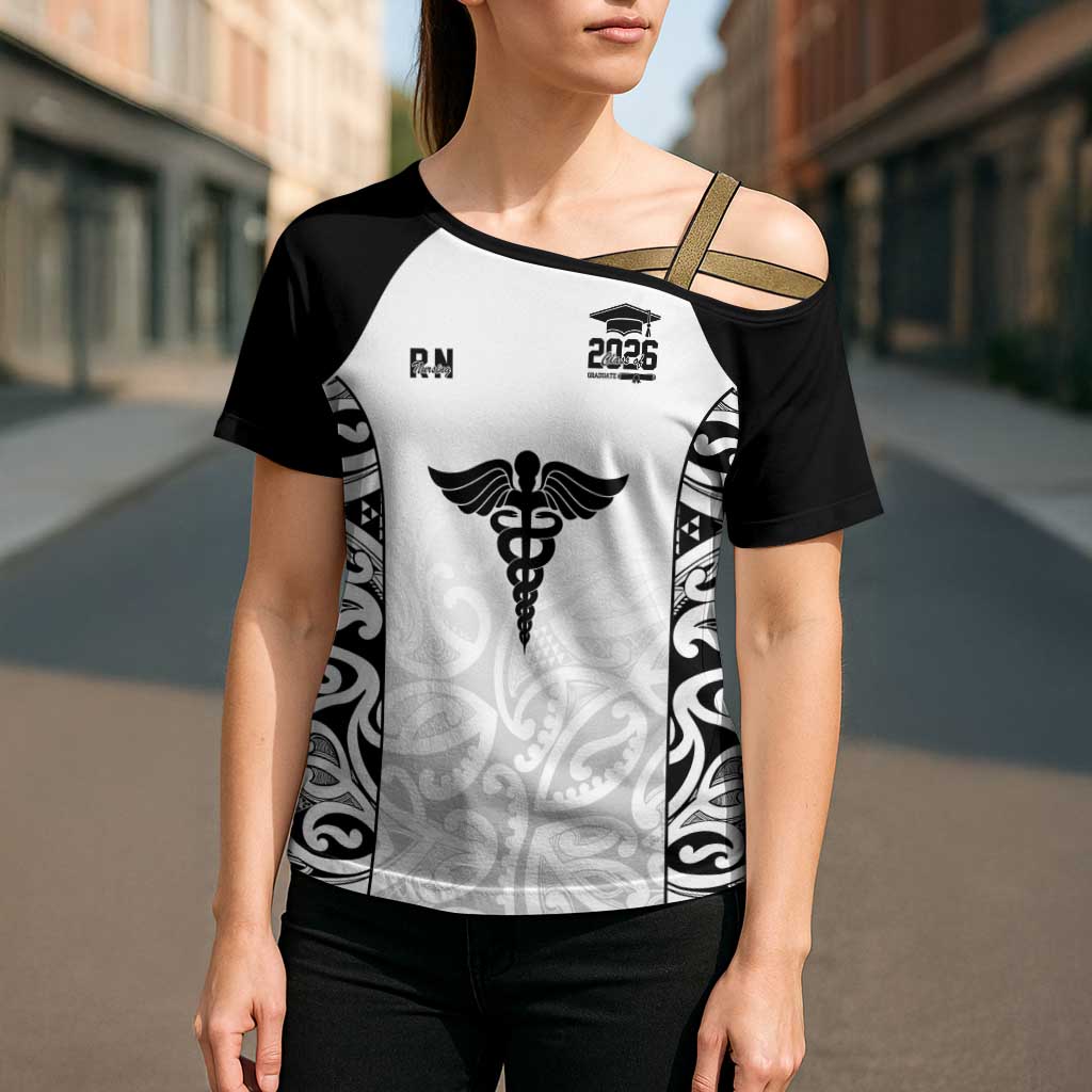 New Zealand Nurse RN 2026 Personalised Cross Shoulder Shirt White Maori Pattern Cultural Pride LT9 - Polynesian Pride