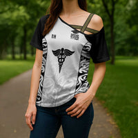 New Zealand Nurse RN 2026 Personalised Cross Shoulder Shirt White Maori Pattern Cultural Pride LT9 - Polynesian Pride
