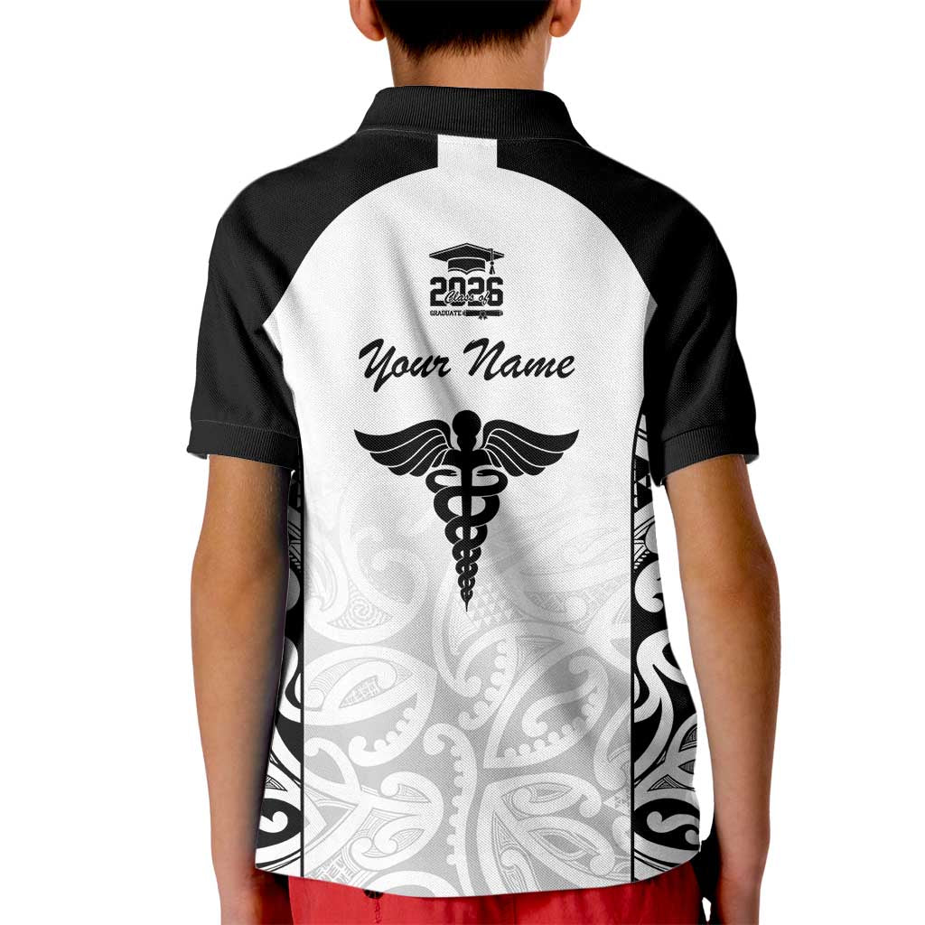 New Zealand Nurse RN 2026 Personalised Kid Polo Shirt White Maori Pattern Cultural Pride LT9 - Polynesian Pride