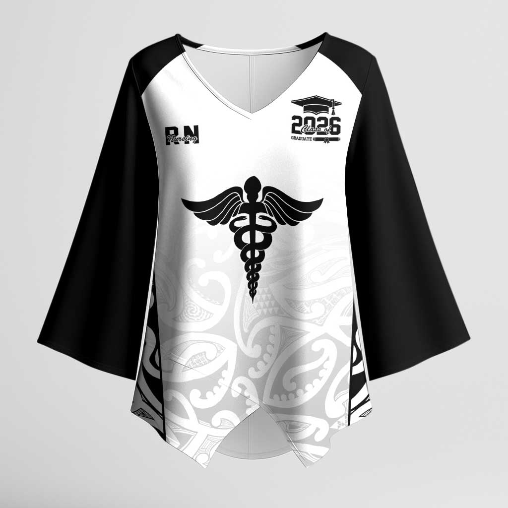 New Zealand Nurse RN 2026 Personalised Kimono Sleeve Blouse White Maori Pattern Cultural Pride LT9 Female White - Polynesian Pride