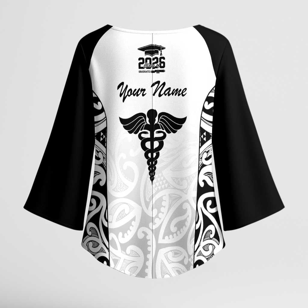 New Zealand Nurse RN 2026 Personalised Kimono Sleeve Blouse White Maori Pattern Cultural Pride LT9 - Polynesian Pride