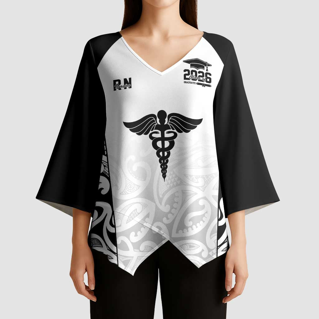 New Zealand Nurse RN 2026 Personalised Kimono Sleeve Blouse White Maori Pattern Cultural Pride LT9 - Polynesian Pride