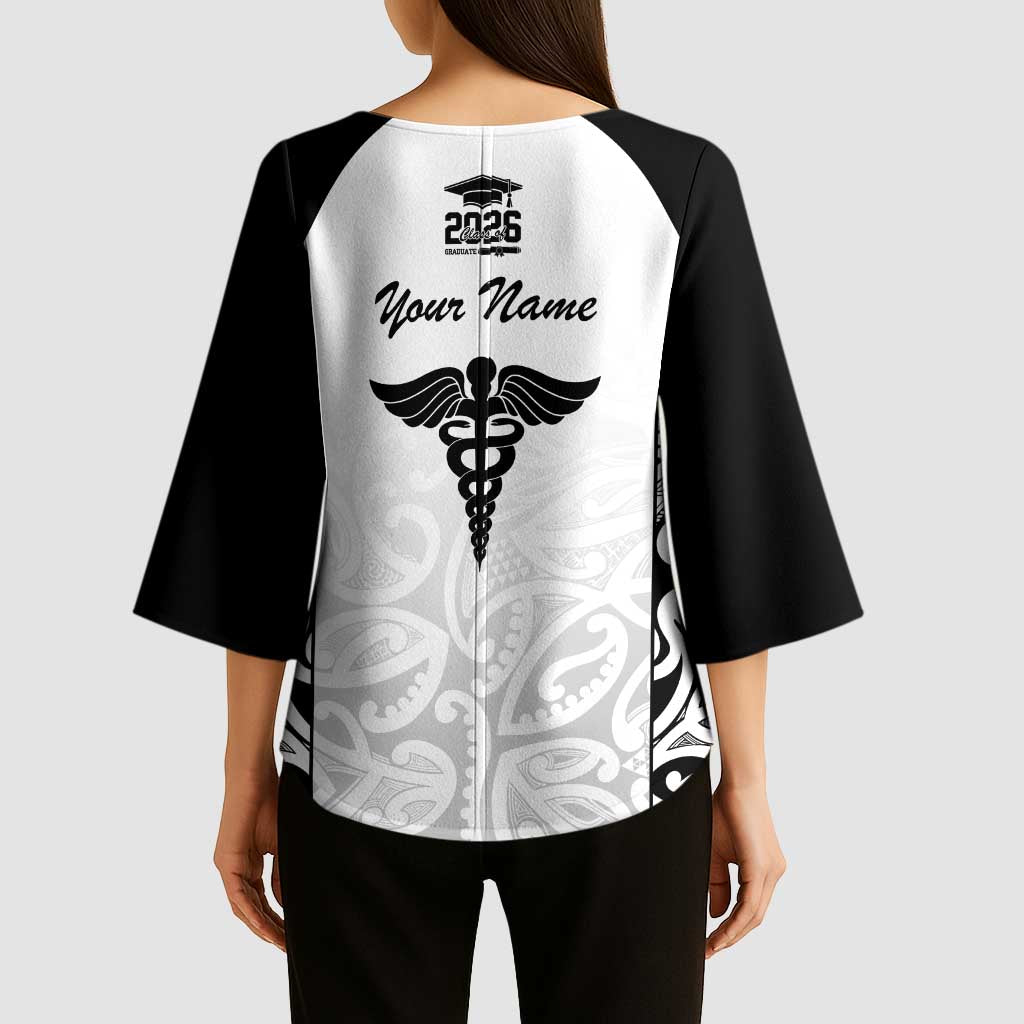 New Zealand Nurse RN 2026 Personalised Kimono Sleeve Blouse White Maori Pattern Cultural Pride LT9 - Polynesian Pride