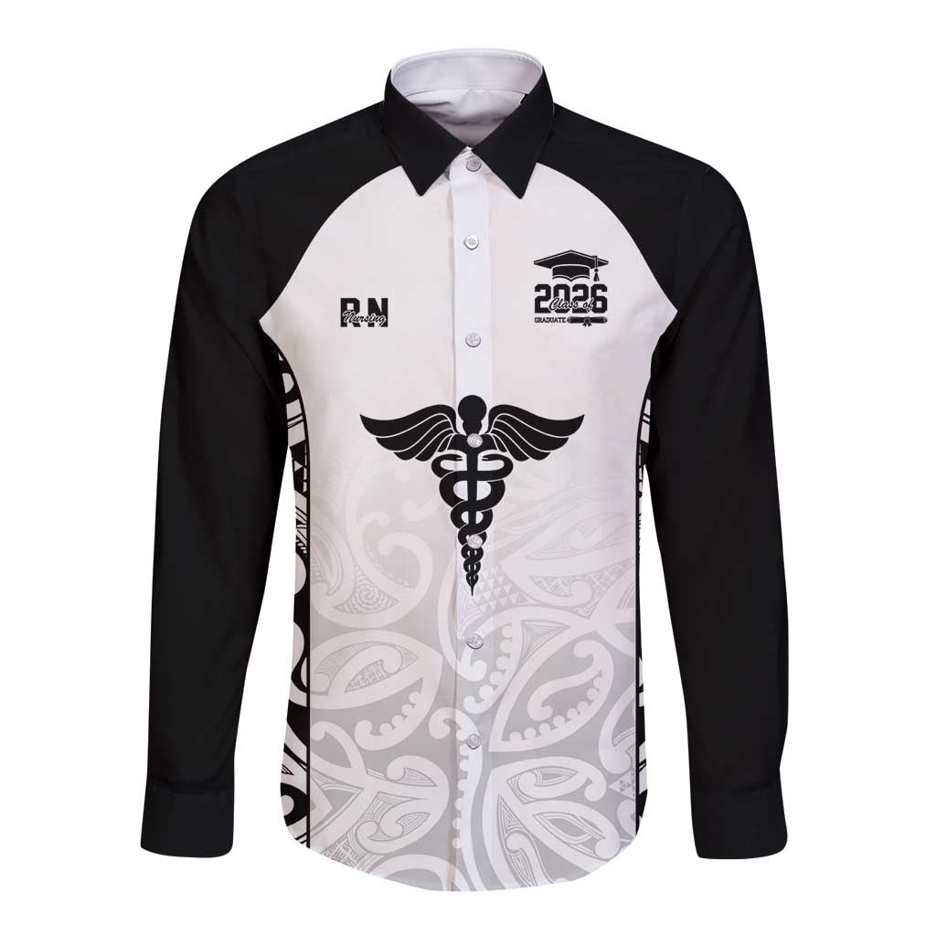 New Zealand Nurse RN 2026 Personalised Long Sleeve Button Shirt White Maori Pattern Cultural Pride LT9 Unisex White - Polynesian Pride