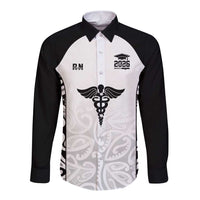 New Zealand Nurse RN 2026 Personalised Long Sleeve Button Shirt White Maori Pattern Cultural Pride LT9 Unisex White - Polynesian Pride