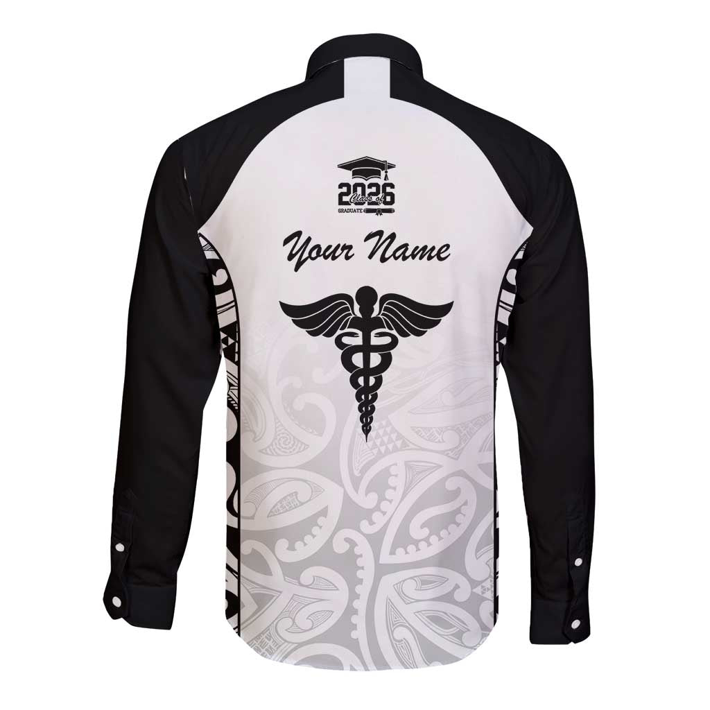 New Zealand Nurse RN 2026 Personalised Long Sleeve Button Shirt White Maori Pattern Cultural Pride LT9 - Polynesian Pride