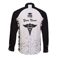New Zealand Nurse RN 2026 Personalised Long Sleeve Button Shirt White Maori Pattern Cultural Pride LT9 - Polynesian Pride