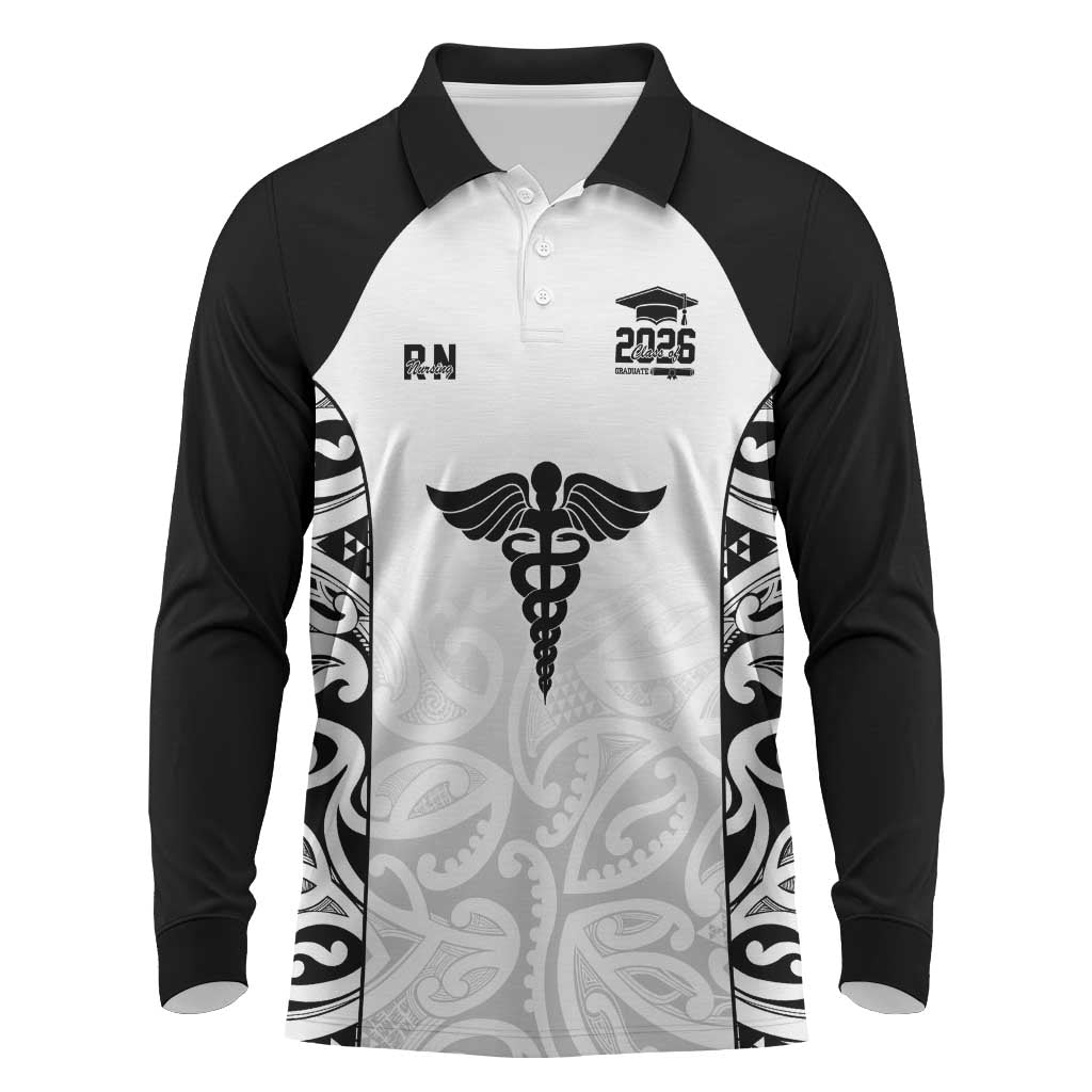 New Zealand Nurse RN 2026 Personalised Long Sleeve Polo Shirt White Maori Pattern Cultural Pride LT9 White - Polynesian Pride