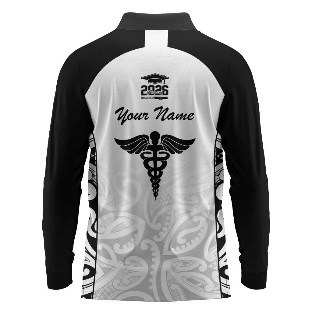 New Zealand Nurse RN 2026 Personalised Long Sleeve Polo Shirt White Maori Pattern Cultural Pride LT9 - Polynesian Pride