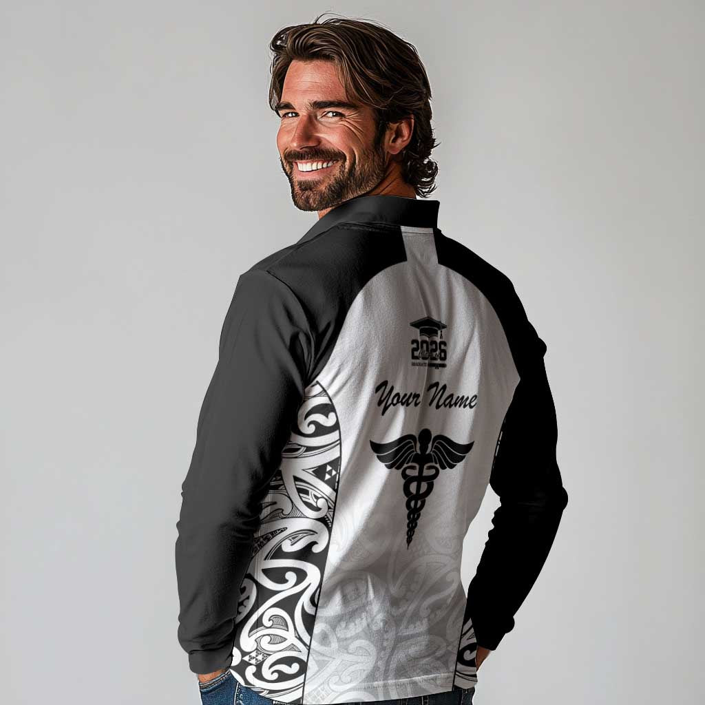 New Zealand Nurse RN 2026 Personalised Long Sleeve Polo Shirt White Maori Pattern Cultural Pride LT9 - Polynesian Pride