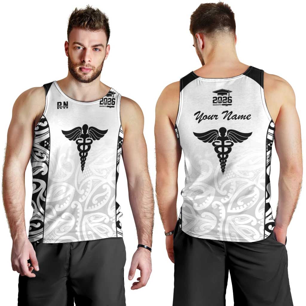 New Zealand Nurse RN 2026 Personalised Men Tank Top White Maori Pattern Cultural Pride LT9 - Polynesian Pride