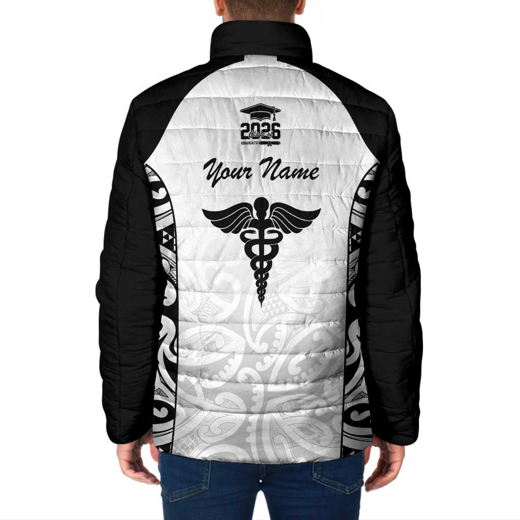 New Zealand Nurse RN 2026 Personalised Padded Jacket White Maori Pattern Cultural Pride