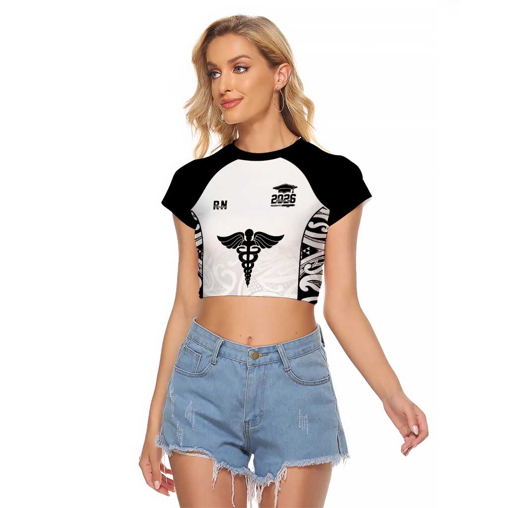 New Zealand Nurse RN 2026 Personalised Raglan Cropped T Shirt White Maori Pattern Cultural Pride LT9 Female White - Polynesian Pride