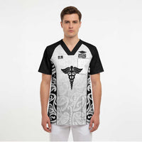 New Zealand Nurse RN 2026 Personalised Scrub Top White Maori Pattern Cultural Pride LT9 - Polynesian Pride