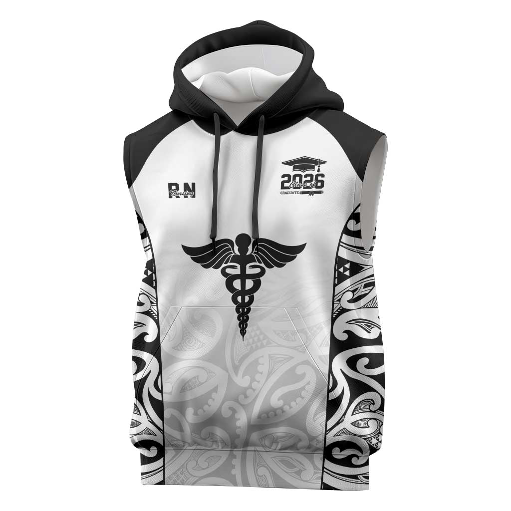 New Zealand Nurse RN 2026 Personalised Sleeveless Hoodie White Maori Pattern Cultural Pride LT9 White - Polynesian Pride