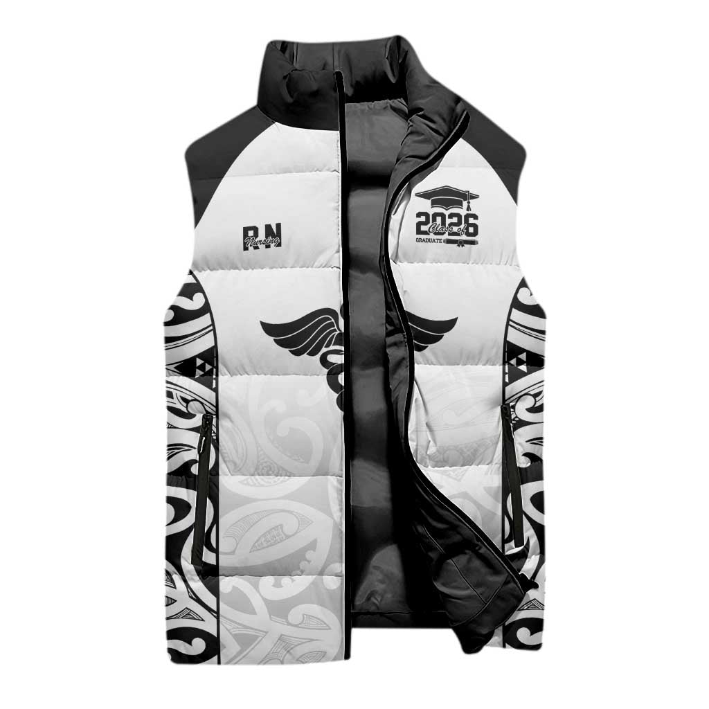New Zealand Nurse RN 2026 Personalised Sleeveless Puffer Jacket White Maori Pattern Cultural Pride LT9 - Polynesian Pride