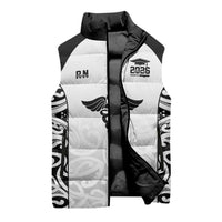 New Zealand Nurse RN 2026 Personalised Sleeveless Puffer Jacket White Maori Pattern Cultural Pride LT9 - Polynesian Pride