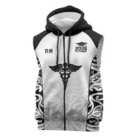New Zealand Nurse RN 2026 Personalised Sleeveless Zip Hoodie White Maori Pattern Cultural Pride LT9 White - Polynesian Pride