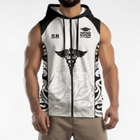 New Zealand Nurse RN 2026 Personalised Sleeveless Zip Hoodie White Maori Pattern Cultural Pride LT9 - Polynesian Pride