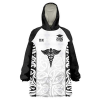 New Zealand Nurse RN 2026 Personalised Wearable Blanket Hoodie White Maori Pattern Cultural Pride LT9 One Size White - Polynesian Pride