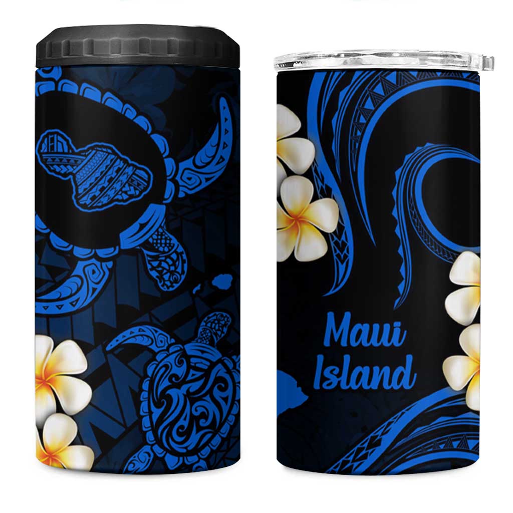 Hawaii Maui Islands Pacific Plumeria 4 in 1 Can Cooler Tumbler Blue Polynesian Tattoo