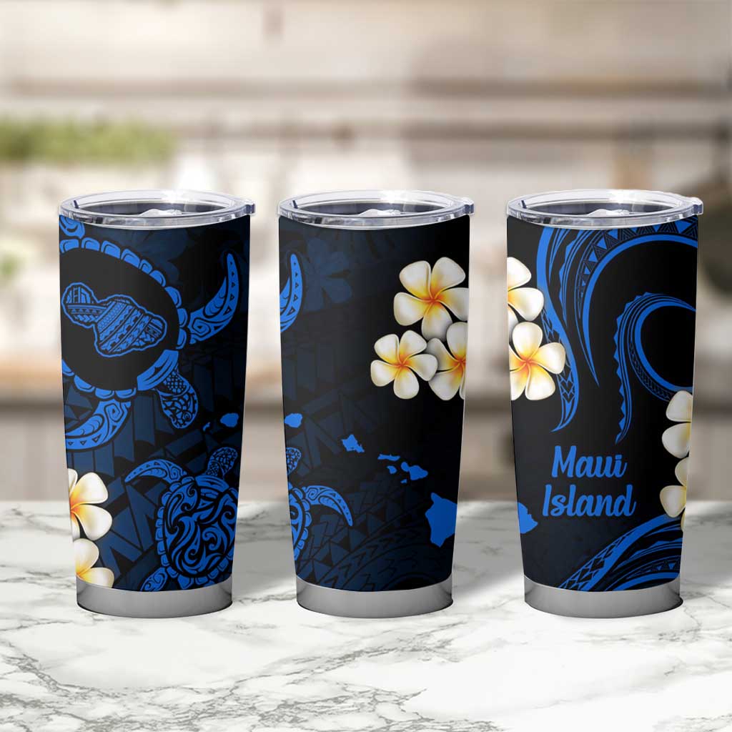 Hawaii Maui Islands Pacific Plumeria Tumbler Cup Blue Polynesian Tattoo