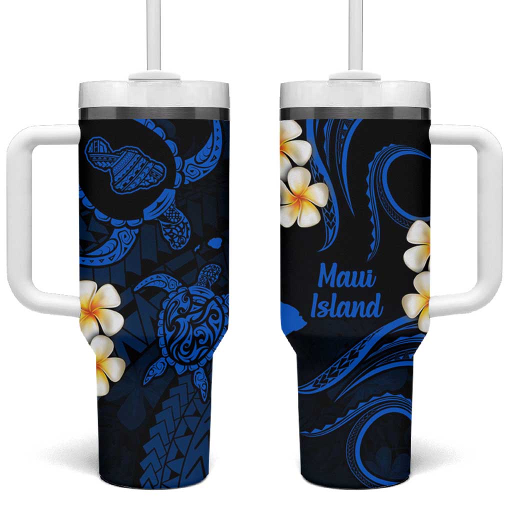 Hawaii Maui Islands Pacific Plumeria Tumbler With Handle Blue Polynesian Tattoo