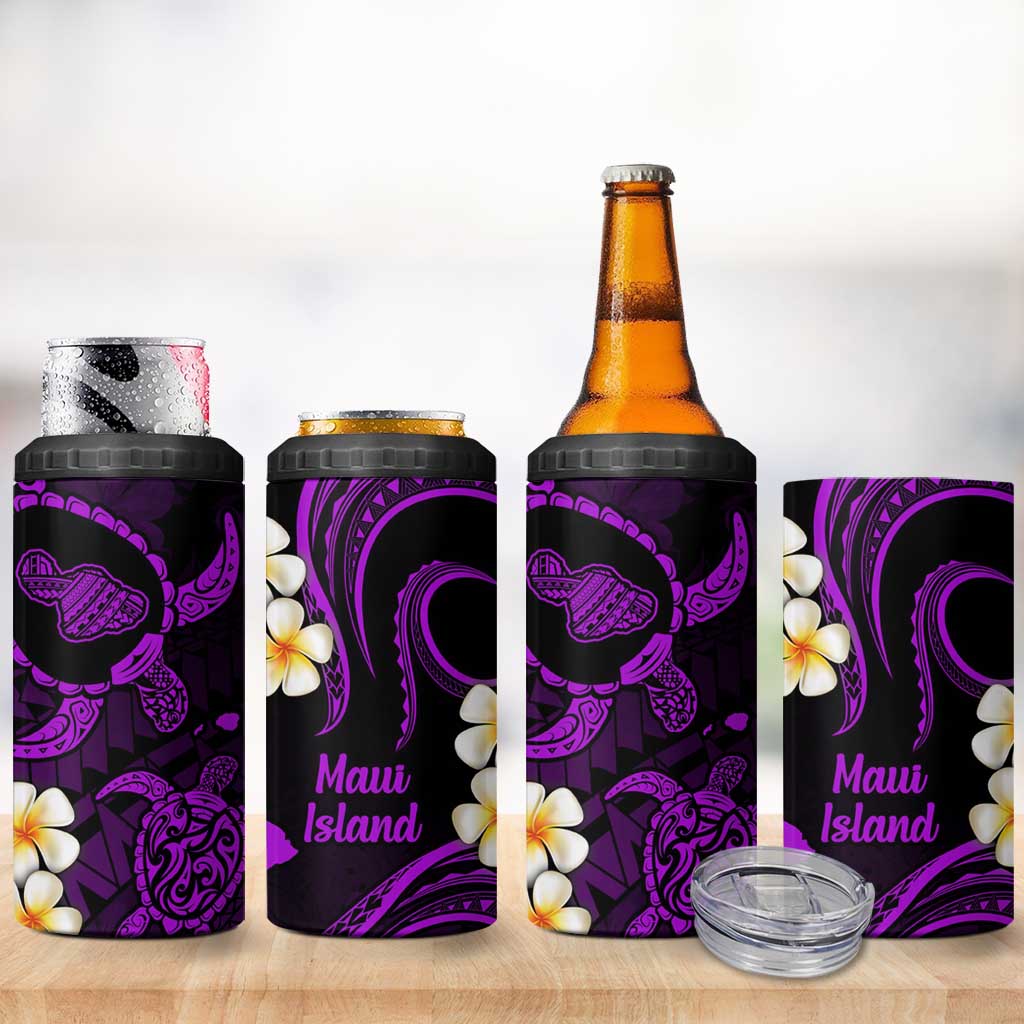 Hawaii Maui Islands Pacific Plumeria 4 in 1 Can Cooler Tumbler Purple Polynesian Tattoo