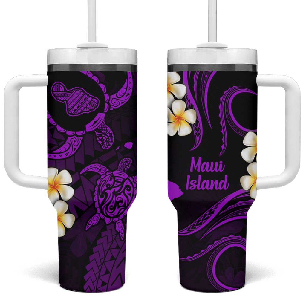 Hawaii Maui Islands Pacific Plumeria Tumbler With Handle Purple Polynesian Tattoo