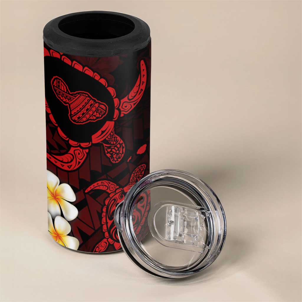 Hawaii Maui Islands Pacific Plumeria 4 in 1 Can Cooler Tumbler Red Polynesian Tattoo