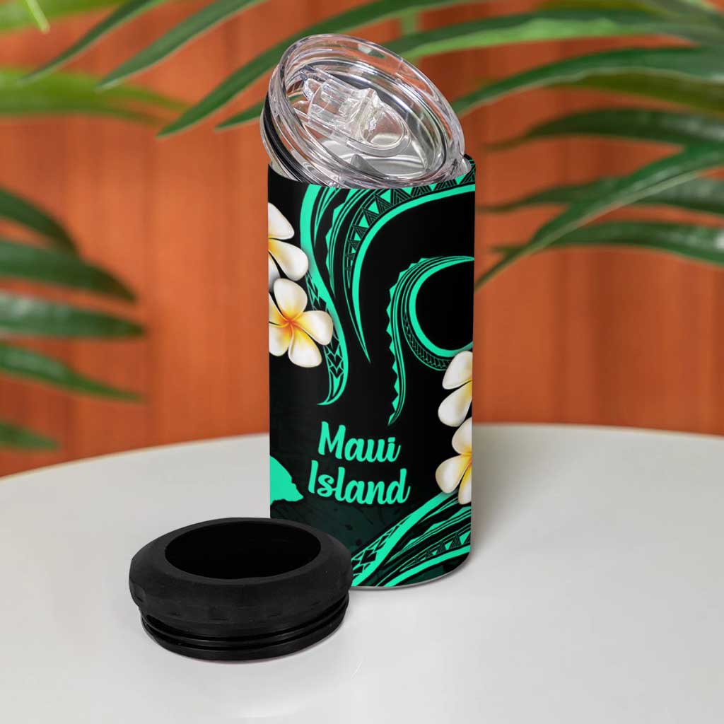 Hawaii Maui Islands Pacific Plumeria 4 in 1 Can Cooler Tumbler Turquoise Polynesian Tattoo