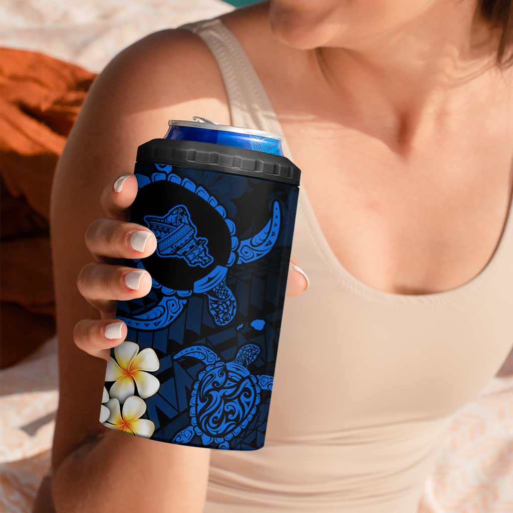 Hawaii Oahu Islands Pacific Plumeria 4 in 1 Can Cooler Tumbler Blue Polynesian Tattoo