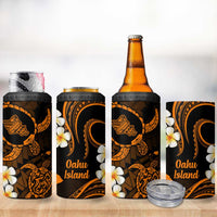 Hawaii Oahu Islands Pacific Plumeria 4 in 1 Can Cooler Tumbler Gold Polynesian Tattoo