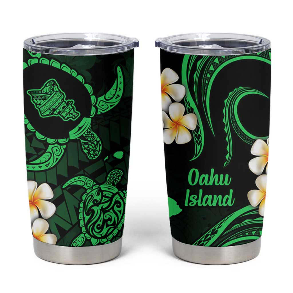 Hawaii Oahu Islands Pacific Plumeria Tumbler Cup Green Polynesian Tattoo