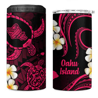 Hawaii Oahu Islands Pacific Plumeria 4 in 1 Can Cooler Tumbler Pink Polynesian Tattoo