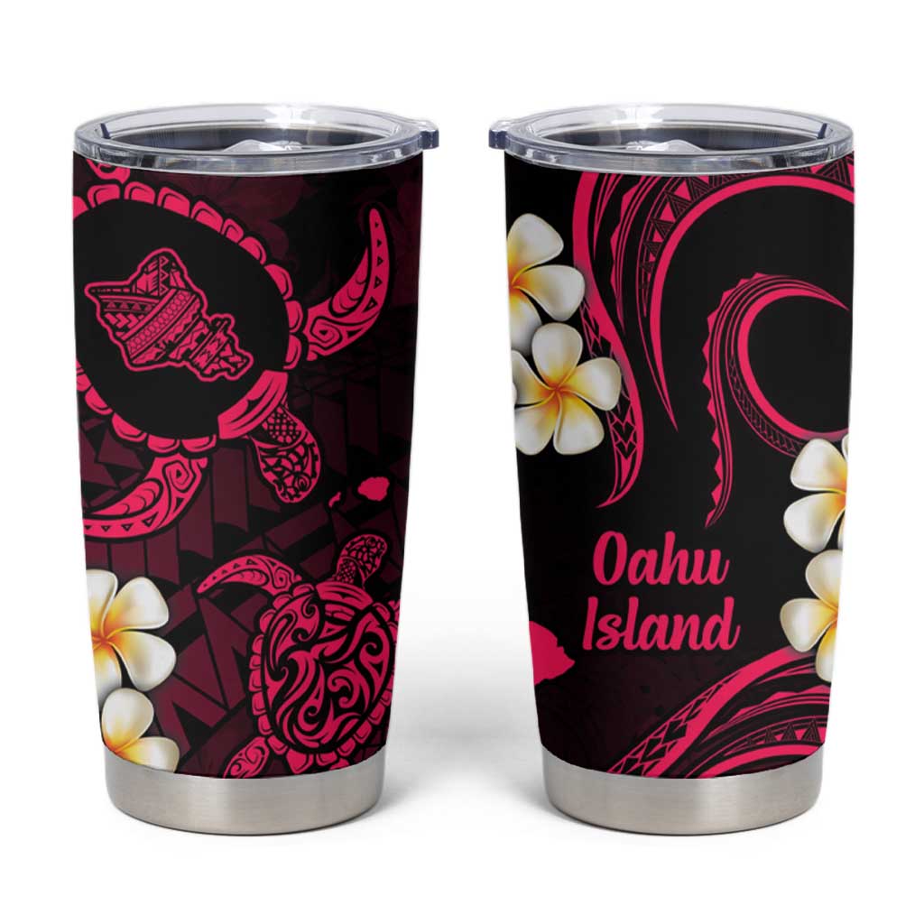 Hawaii Oahu Islands Pacific Plumeria Tumbler Cup Pink Polynesian Tattoo