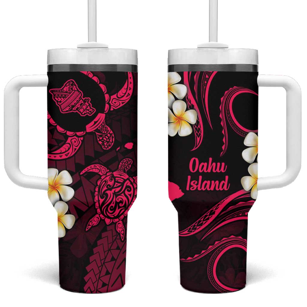 Hawaii Oahu Islands Pacific Plumeria Tumbler With Handle Pink Polynesian Tattoo