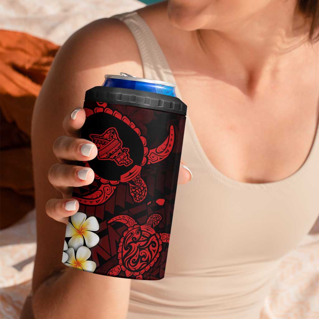 Hawaii Oahu Islands Pacific Plumeria 4 in 1 Can Cooler Tumbler Red Polynesian Tattoo