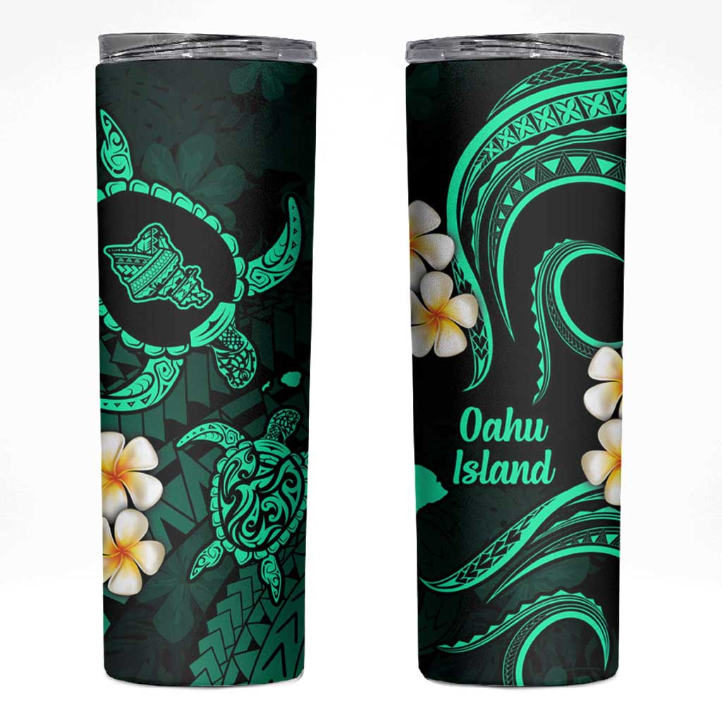 Hawaii Oahu Islands Pacific Plumeria Skinny Tumbler Turquoise Polynesian Tattoo