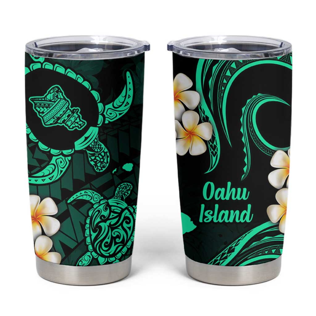 Hawaii Oahu Islands Pacific Plumeria Tumbler Cup Turquoise Polynesian Tattoo