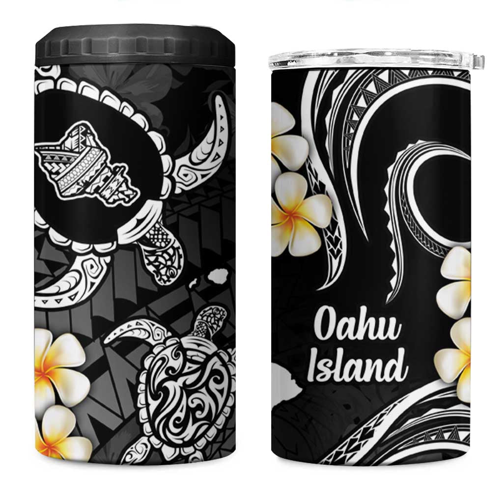 Hawaii Oahu Islands Pacific Plumeria 4 in 1 Can Cooler Tumbler White Polynesian Tattoo
