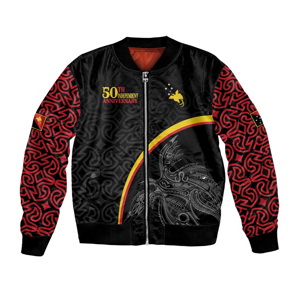 Papua New Guinea 50th Independence Day Bomber Jacket Simple Oro Tapa Pattern - Polynesian Pride