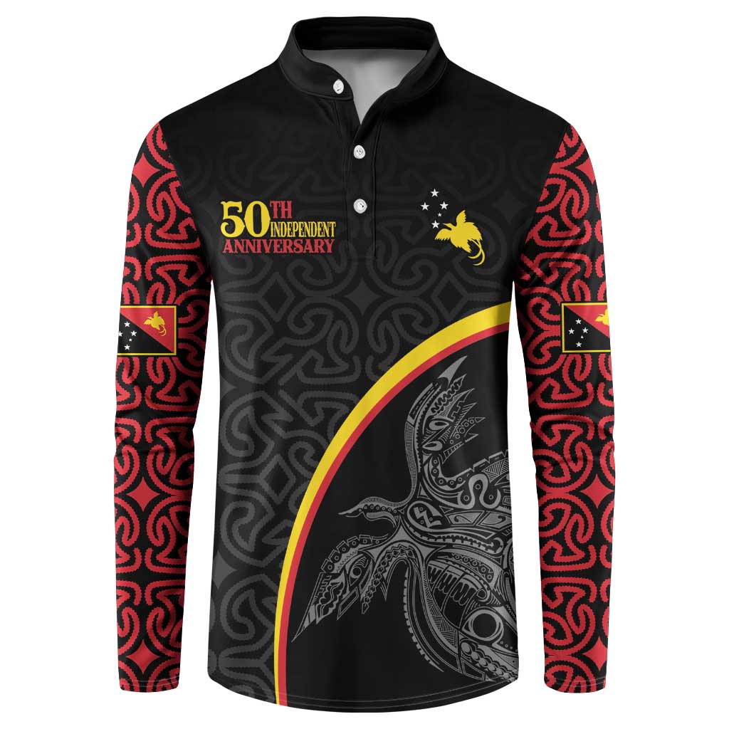 Papua New Guinea 50th Independence Day Button Sweatshirt Simple Oro Tapa Pattern LT9 Black - Polynesian Pride