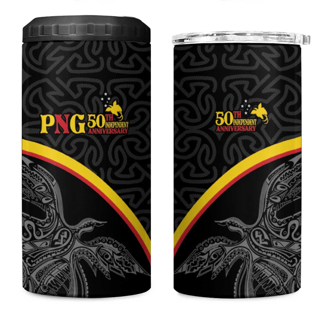 Papua New Guinea 50th Independence Day 4 in 1 Can Cooler Tumbler Simple Oro Tapa Pattern LT9 One Size: 16 oz Black - Polynesian Pride