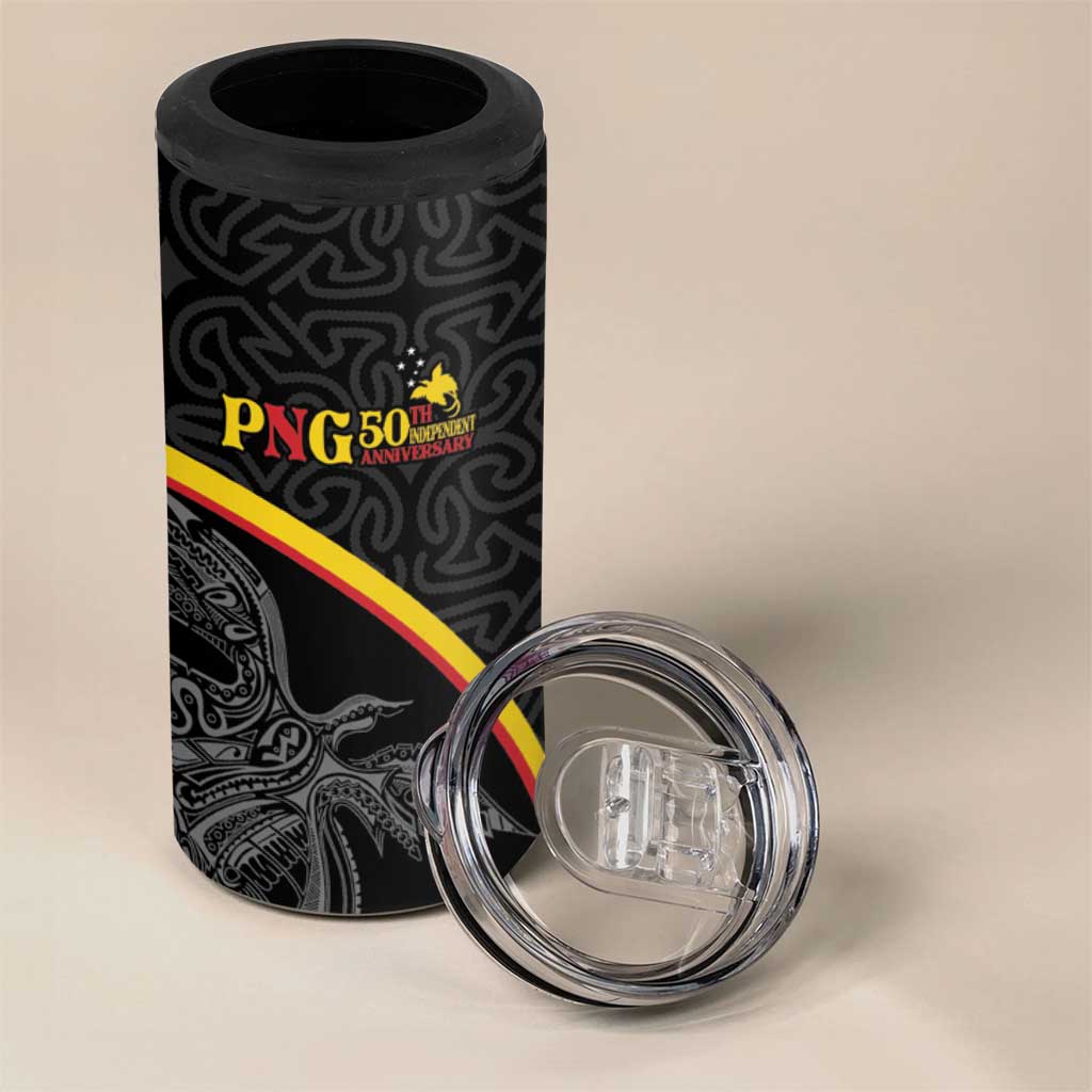 Papua New Guinea 50th Independence Day 4 in 1 Can Cooler Tumbler Simple Oro Tapa Pattern LT9 - Polynesian Pride