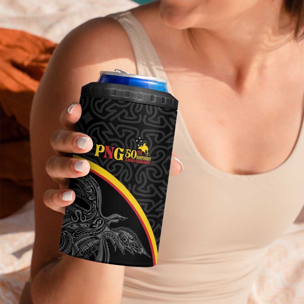 Papua New Guinea 50th Independence Day 4 in 1 Can Cooler Tumbler Simple Oro Tapa Pattern LT9 - Polynesian Pride