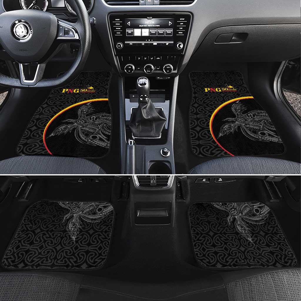 Papua New Guinea 50th Independence Day Car Mats Simple Oro Tapa Pattern LT9 Set 4pcs Black - Polynesian Pride