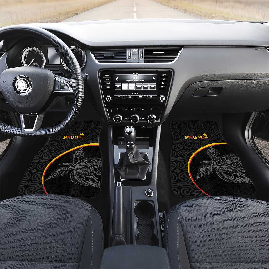 Papua New Guinea 50th Independence Day Car Mats Simple Oro Tapa Pattern LT9 Set 2pcs - Front Black - Polynesian Pride