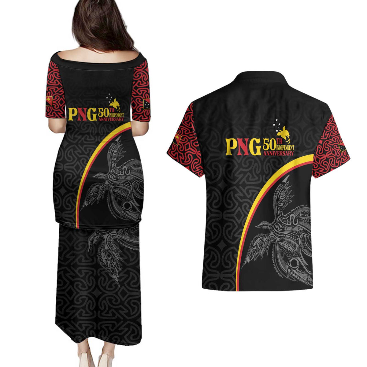 Papua New Guinea 50th Independence Day Couples Matching Puletasi and Hawaiian Shirt Simple Oro Tapa Pattern LT9 - Polynesian Pride