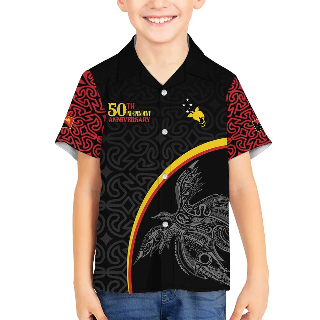 Papua New Guinea 50th Independence Day Family Matching Long Sleeve Bodycon Dress and Hawaiian Shirt Simple Oro Tapa Pattern - Polynesian Pride